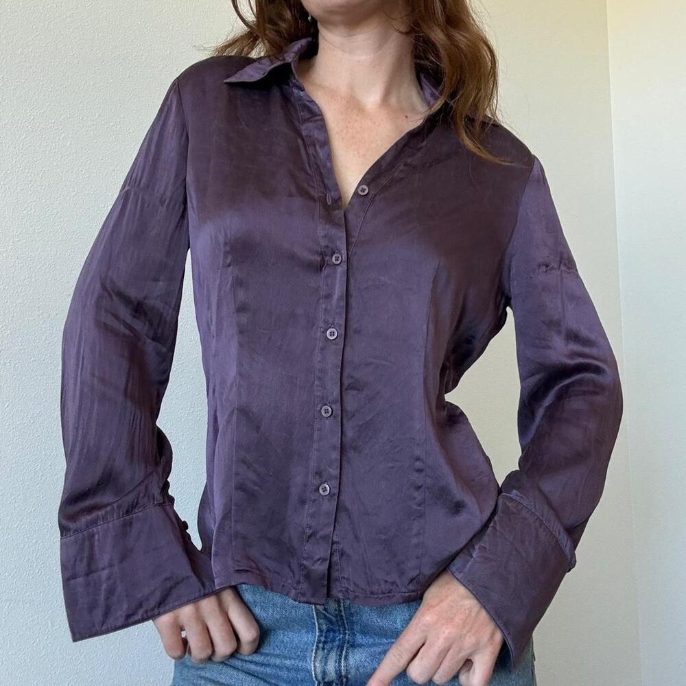 Tribal Vintage 100 silk purple button up blouse